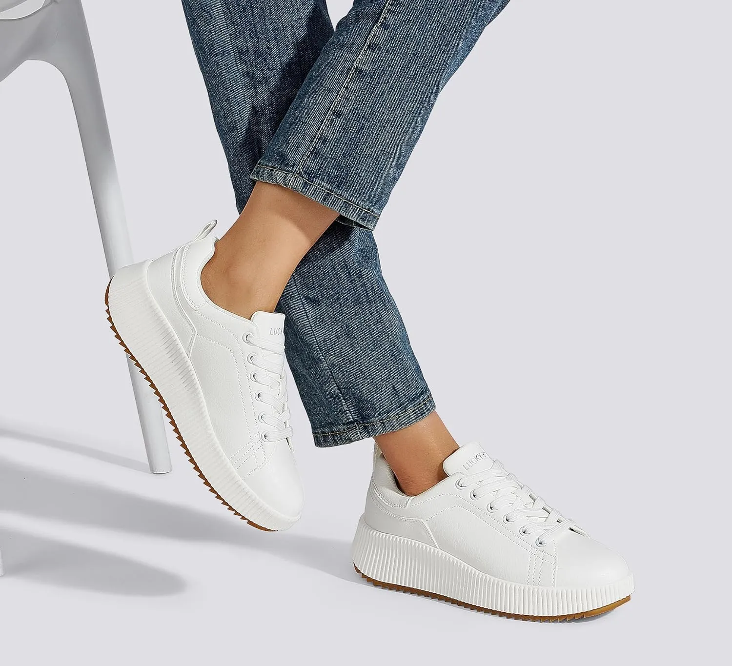 LUCKY STEP Women's Platform Sneakers Rhinestone Fashion Chunky Casual Sparkly Retro Braided Walking Shoes