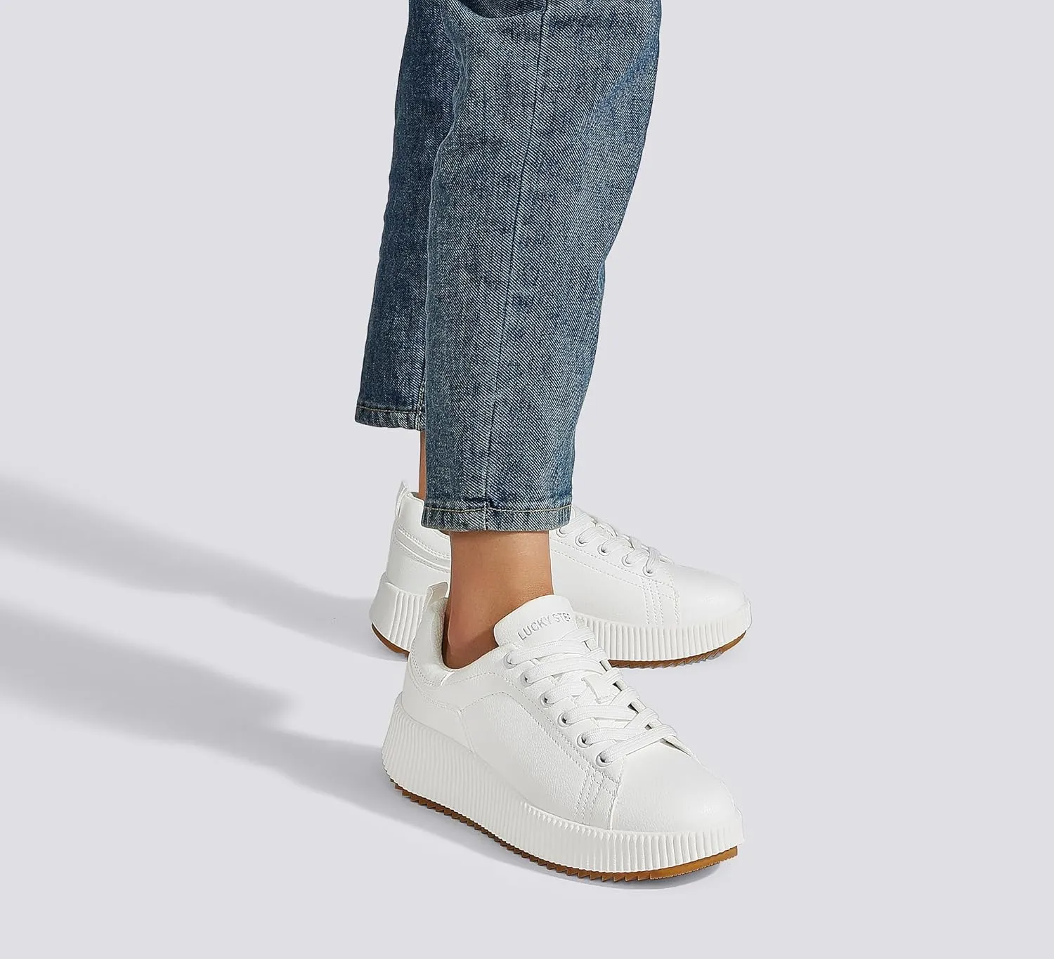 LUCKY STEP Women's Platform Sneakers Rhinestone Fashion Chunky Casual Sparkly Retro Braided Walking Shoes