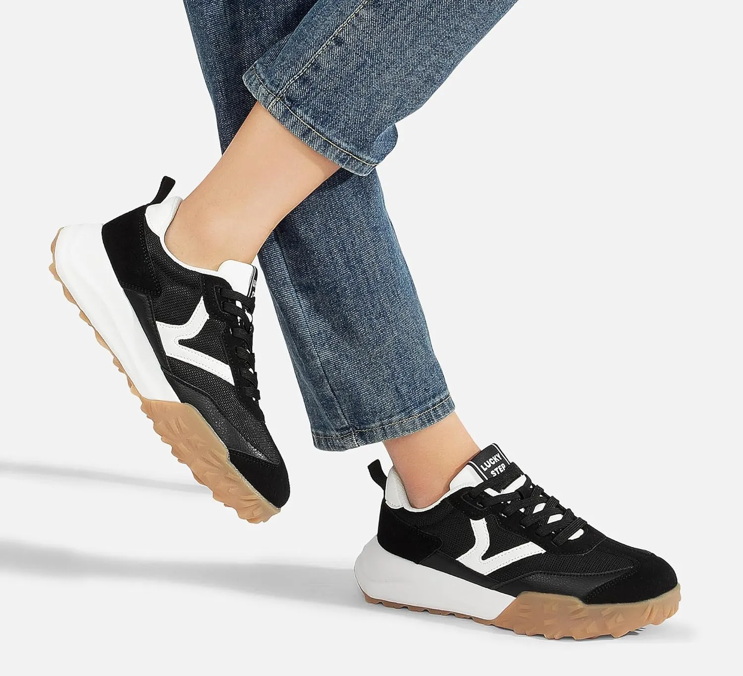 LUCKY STEP Women's Platform Tennis Walking Shoe Retro Chunky Casual Breathable Durable Deluxe Fashion Skate Sneaker