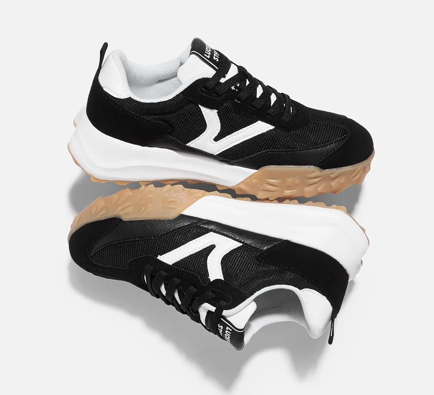 LUCKY STEP Women's Platform Tennis Walking Shoe Retro Chunky Casual Breathable Durable Deluxe Fashion Skate Sneaker