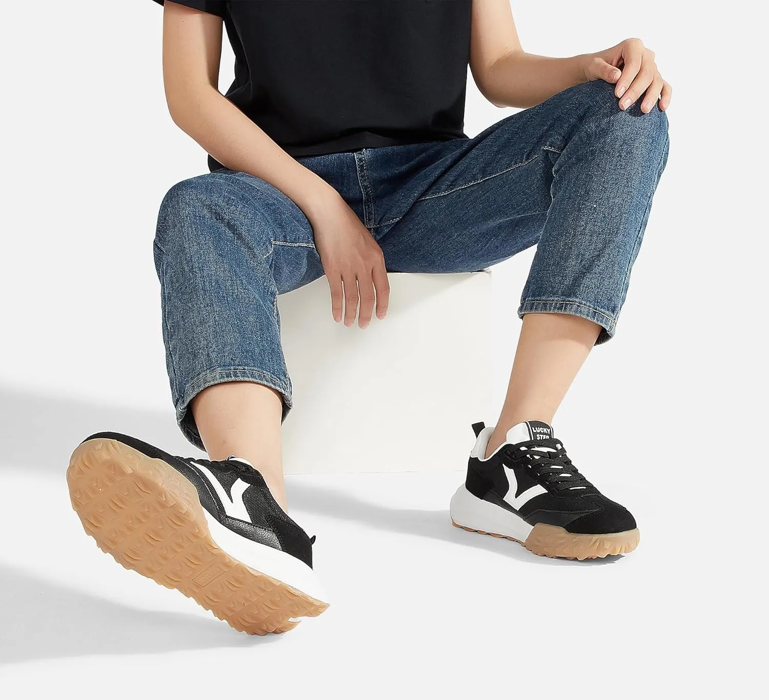 LUCKY STEP Women's Platform Tennis Walking Shoe Retro Chunky Casual Breathable Durable Deluxe Fashion Skate Sneaker