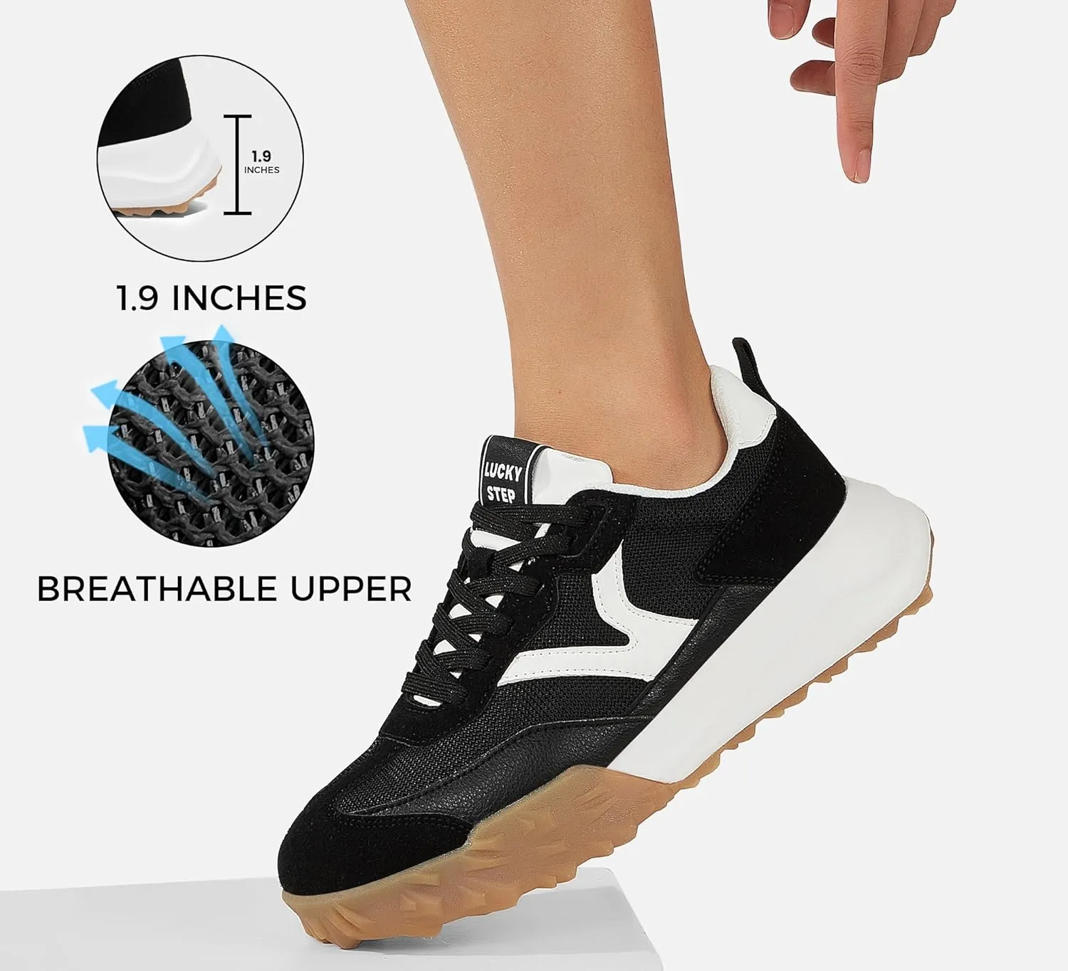 LUCKY STEP Women's Platform Tennis Walking Shoe Retro Chunky Casual Breathable Durable Deluxe Fashion Skate Sneaker