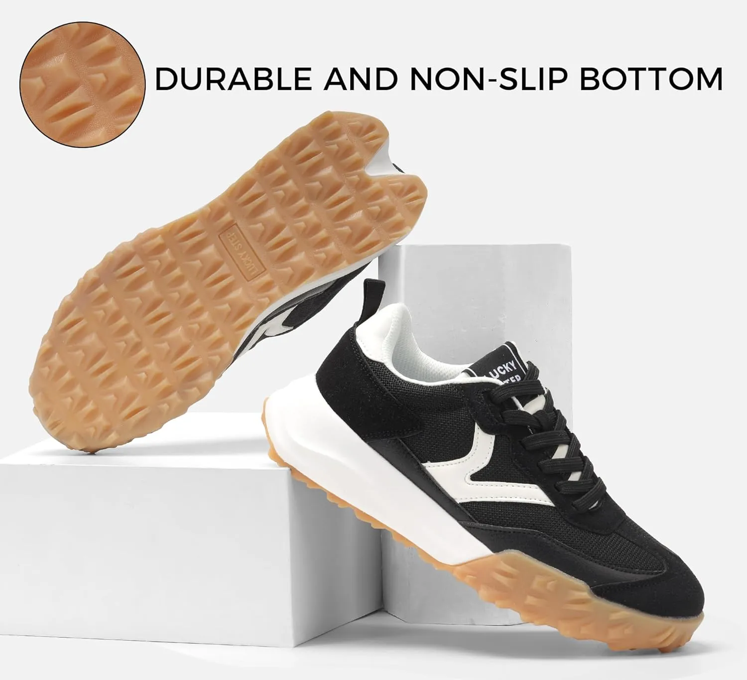 LUCKY STEP Women's Platform Tennis Walking Shoe Retro Chunky Casual Breathable Durable Deluxe Fashion Skate Sneaker