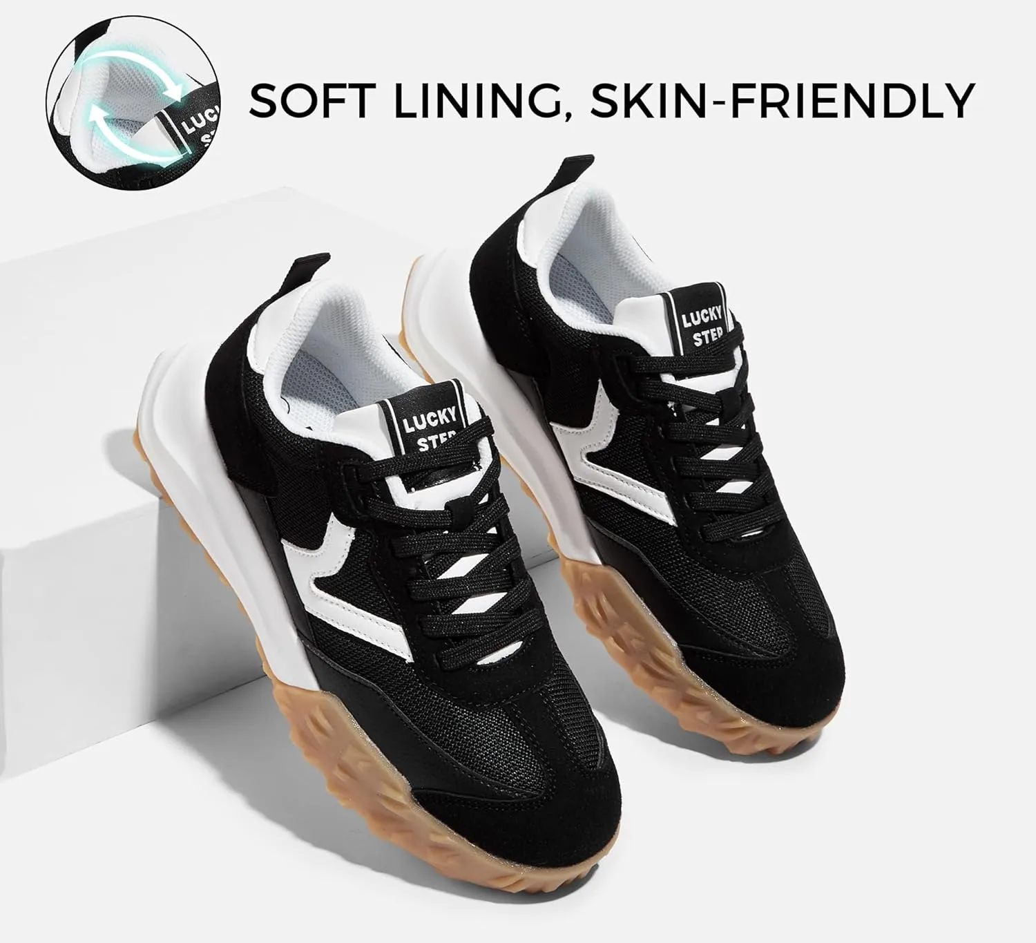 LUCKY STEP Women's Platform Tennis Walking Shoe Retro Chunky Casual Breathable Durable Deluxe Fashion Skate Sneaker