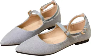 LUXINYU Mary Jane Shoes for Women Suede Pointed Toe Adjustable Ankle Strap Flats Comfortable Work Shoes