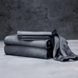 LUXOME Luxury Sheet Set | 100% Rayon (Viscose) from Bamboo | King Size - Charcoal | Deep Pockets | 4-Piece Set (Fitted, Flat, 2 Pillowcases)