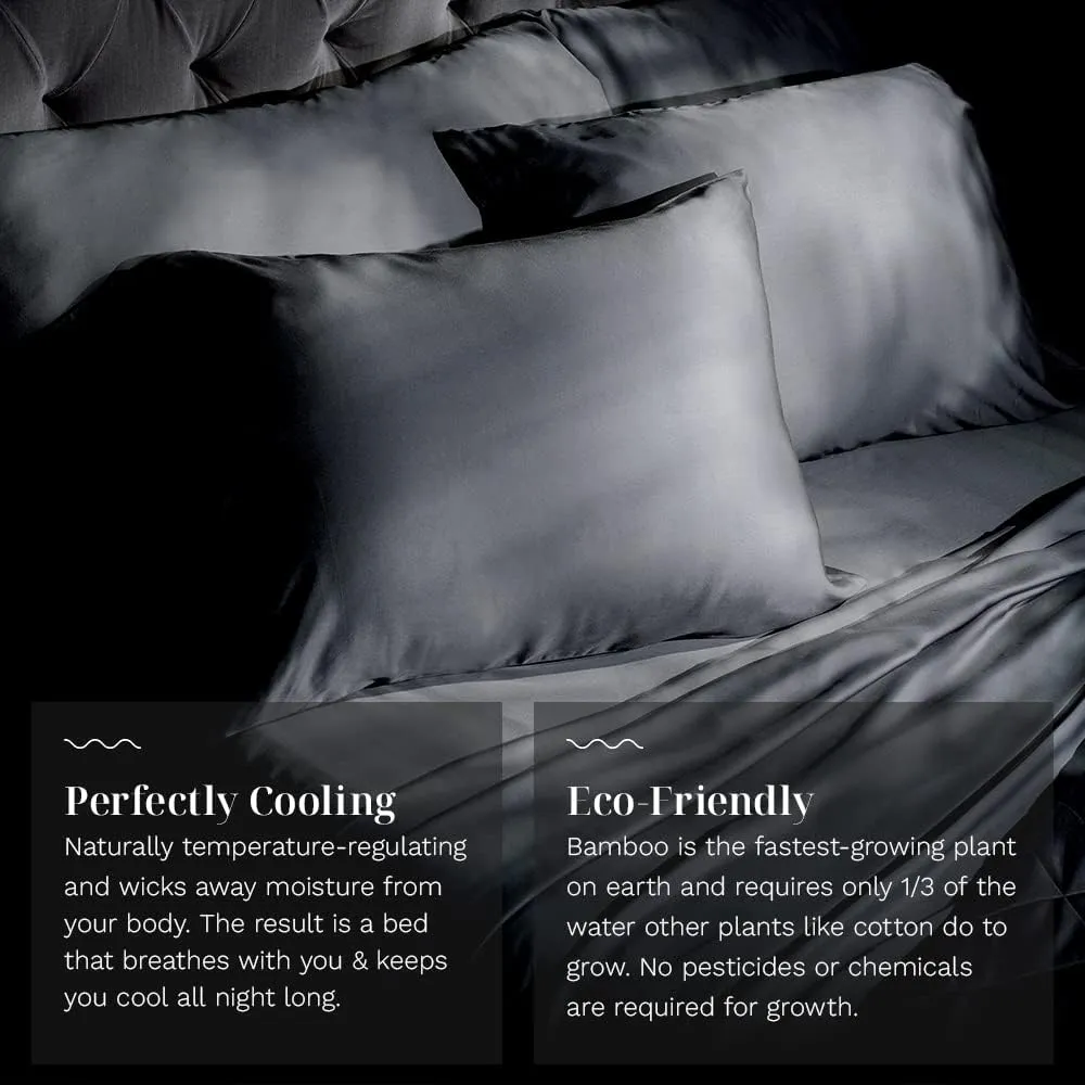 LUXOME Luxury Sheet Set | 100% Rayon (Viscose) from Bamboo | King Size - Charcoal | Deep Pockets | 4-Piece Set (Fitted, Flat, 2 Pillowcases)