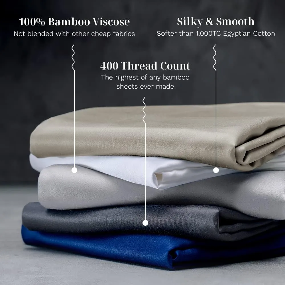 LUXOME Luxury Sheet Set | 100% Rayon (Viscose) from Bamboo | King Size - Charcoal | Deep Pockets | 4-Piece Set (Fitted, Flat, 2 Pillowcases)