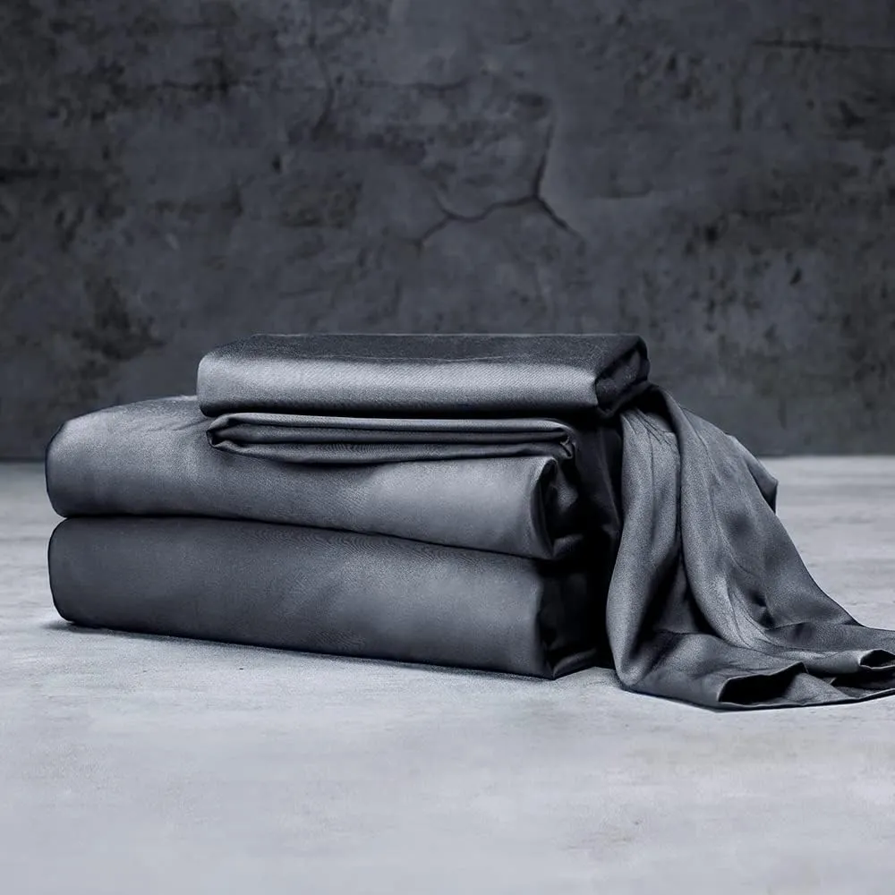 LUXOME Luxury Sheet Set | 100% Rayon (Viscose) from Bamboo | King Size - Charcoal | Deep Pockets | 4-Piece Set (Fitted, Flat, 2 Pillowcases)