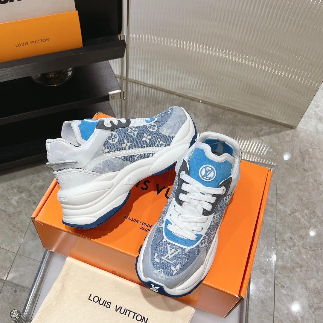 LV Run 55 Sneaker 50mm Light Blue Mix Dark Blue Monogram Jacquard Fabric