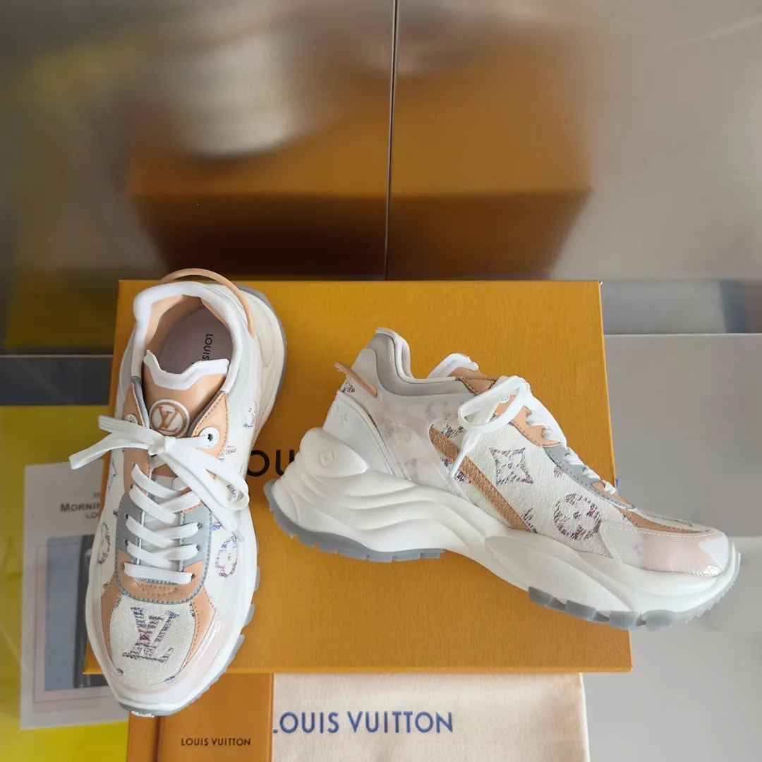 LV Run 55 Sneaker 55mm White Mix Brown Beige Monogram Jacquard Fabric