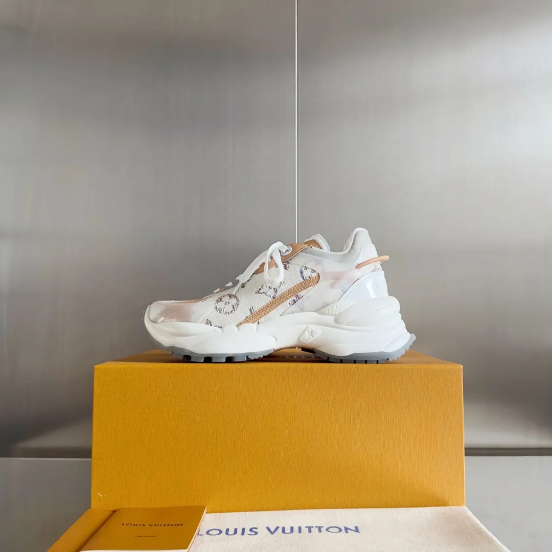 LV Run 55 Sneaker 55mm White Mix Brown Beige Monogram Jacquard Fabric