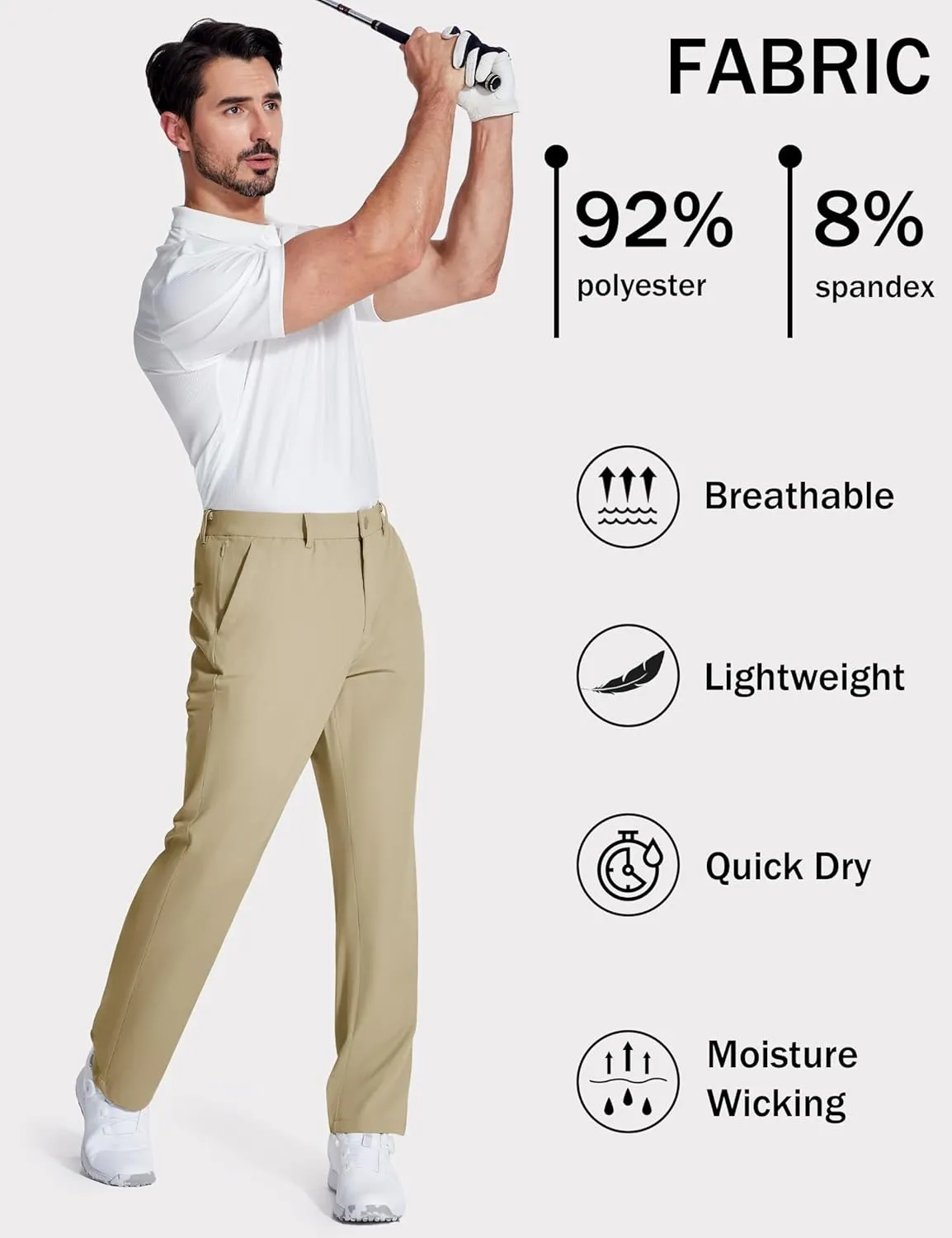 MAGCOMSEN Mens Golf Pants Stretch Dress Pants Quick Dry Water Resistant Lightweight Flat Front Work Pants Moisture Wicking