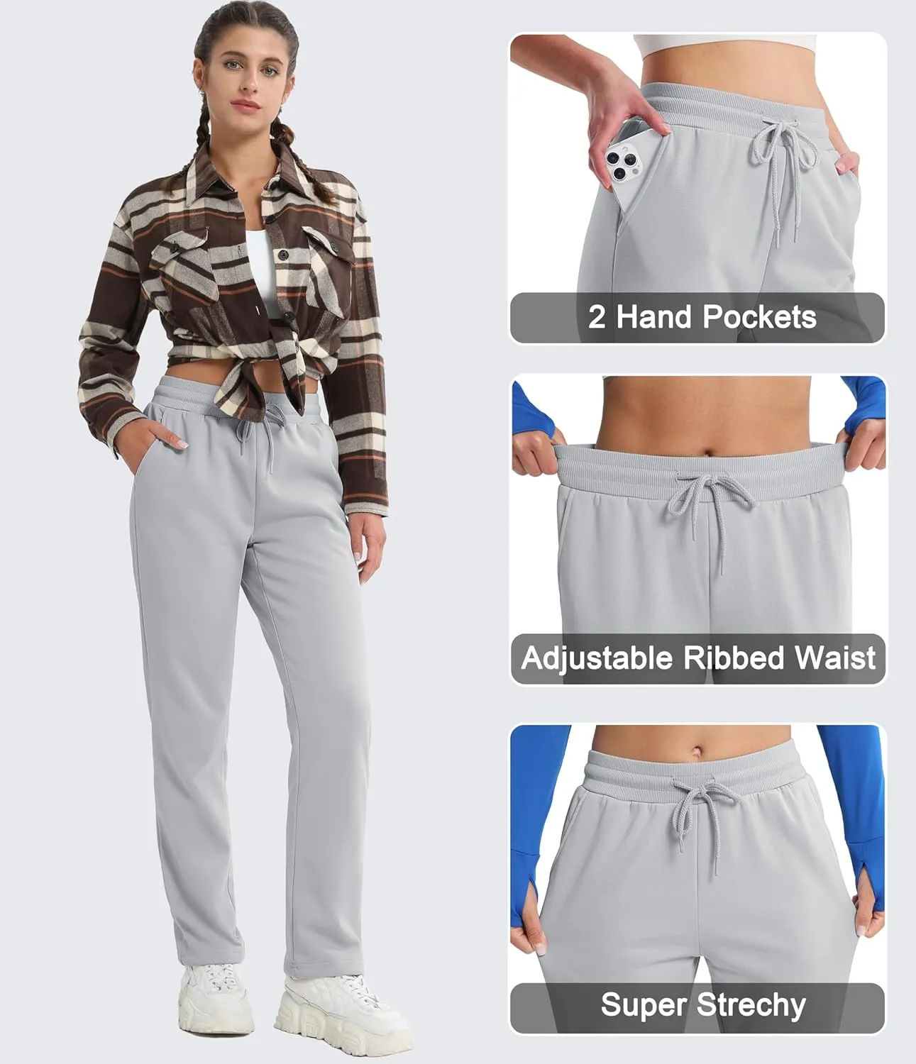 MAGCOMSEN Women's Sherpa Lined Sweatpants Winter Warm Fleece Pants Water Resistant Thermal Pants for Lounge Outdoor Snow