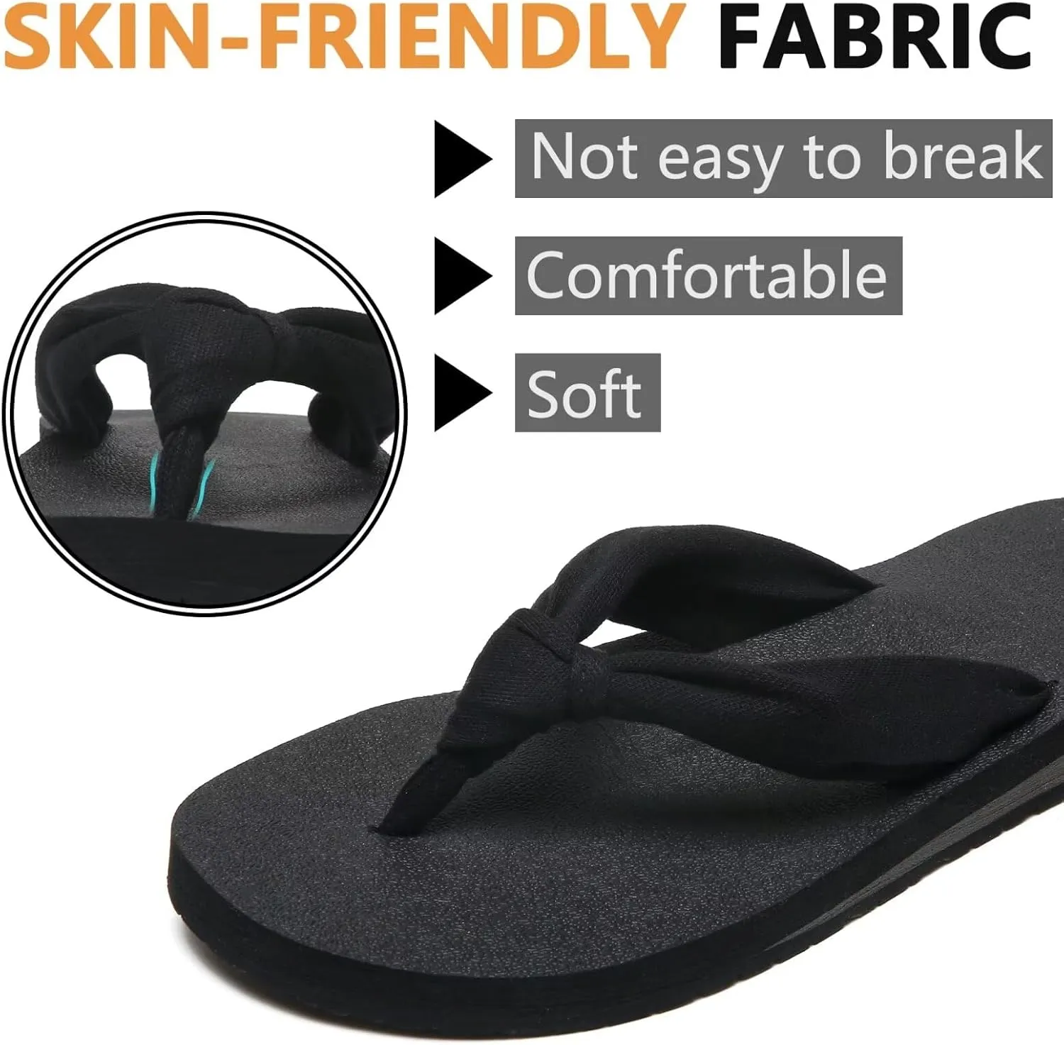 MAIITRIP Womens Comfortable Cloth Strap Flip Flops with Arch Support