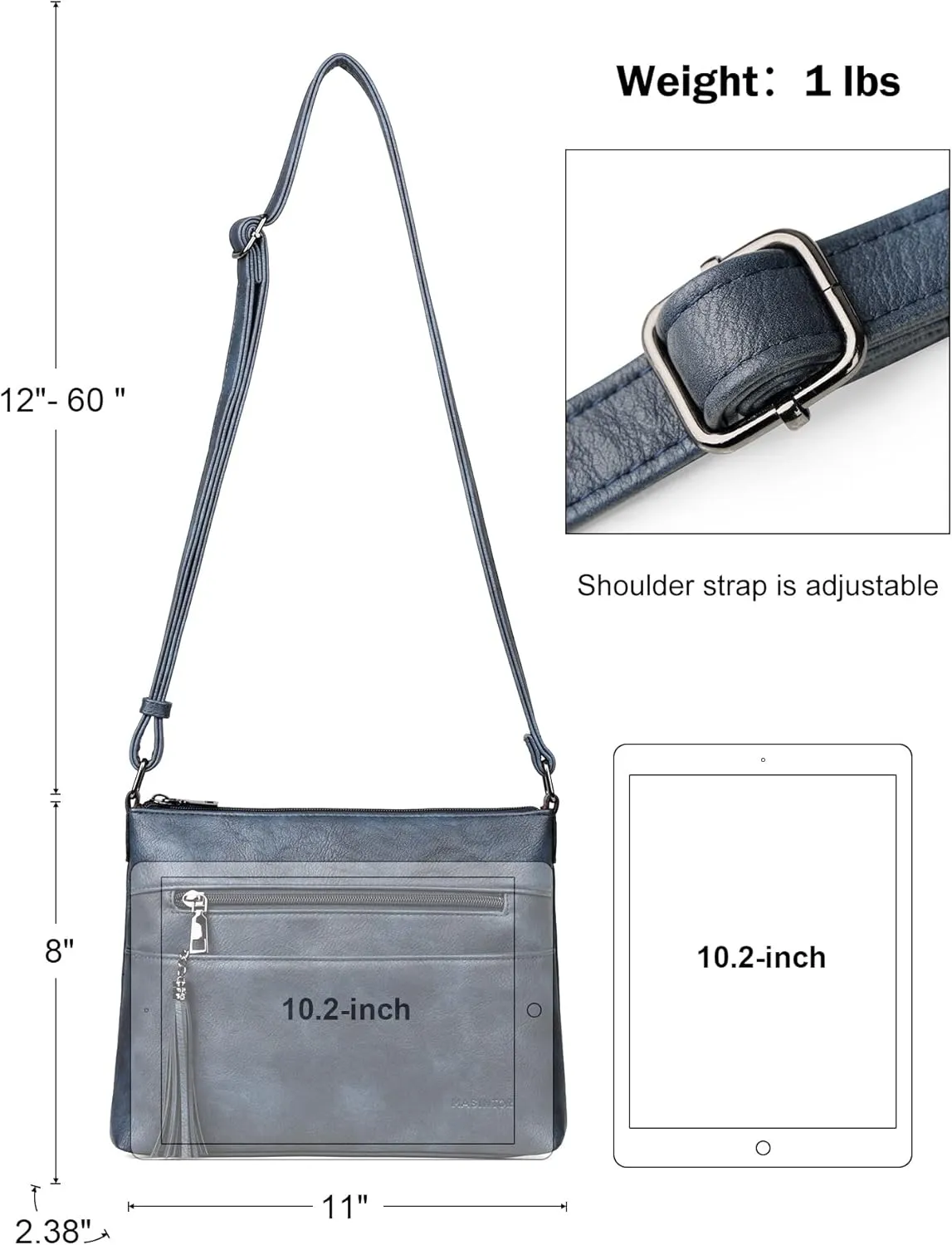 MASINTOR Crossbody Bags for Women, Lightweight Medium Crossbody Purse, Soft Leather Women's Shoulder Handbags with Tassel for Shopping or Travel