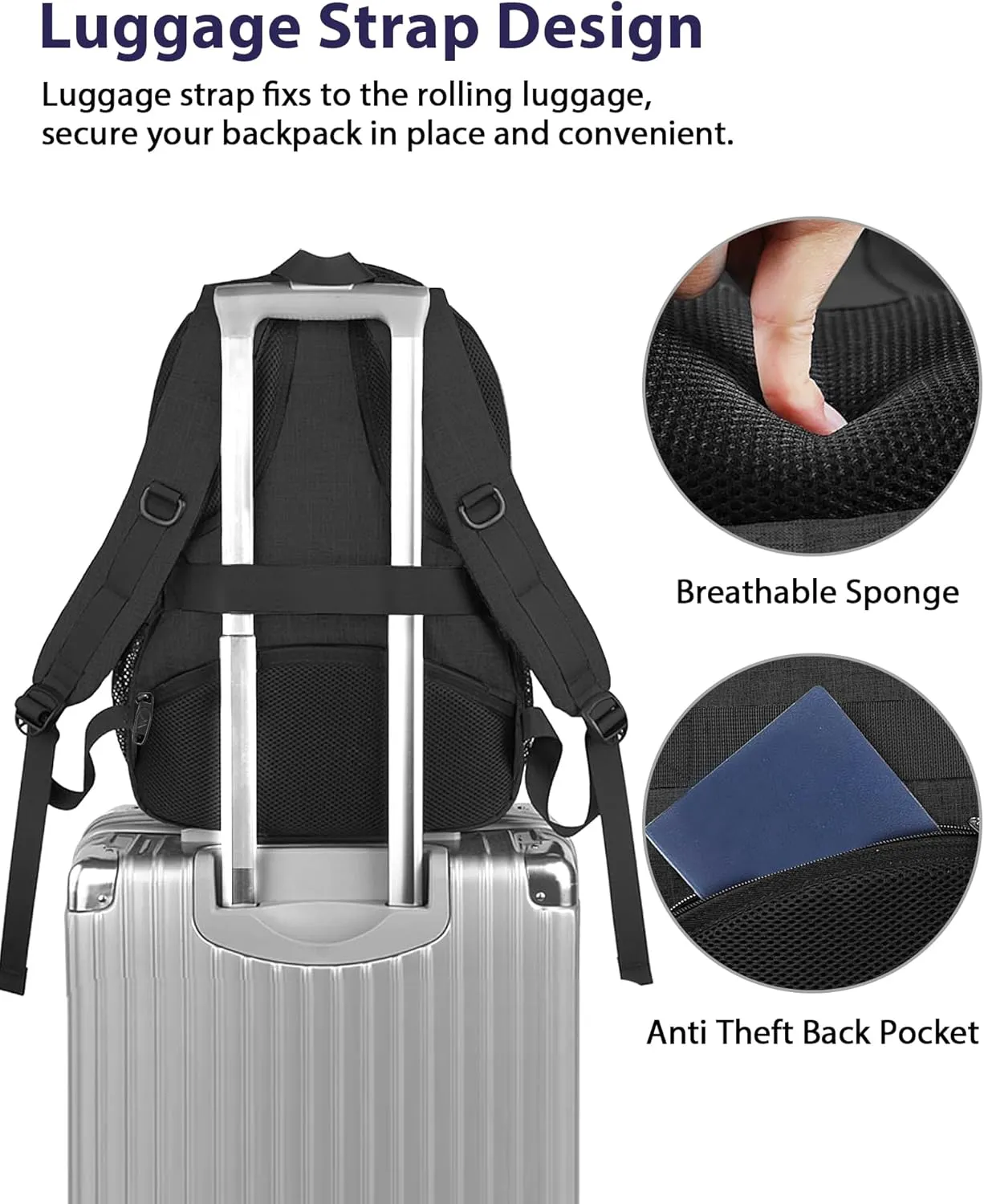 MATEIN 15.6 Inch Backpack for Men Women, Professional Business Laptop Backpack with Multiple Organization Pockets, Water Resistant Casual Daypack for Traveling On Airplane, Black