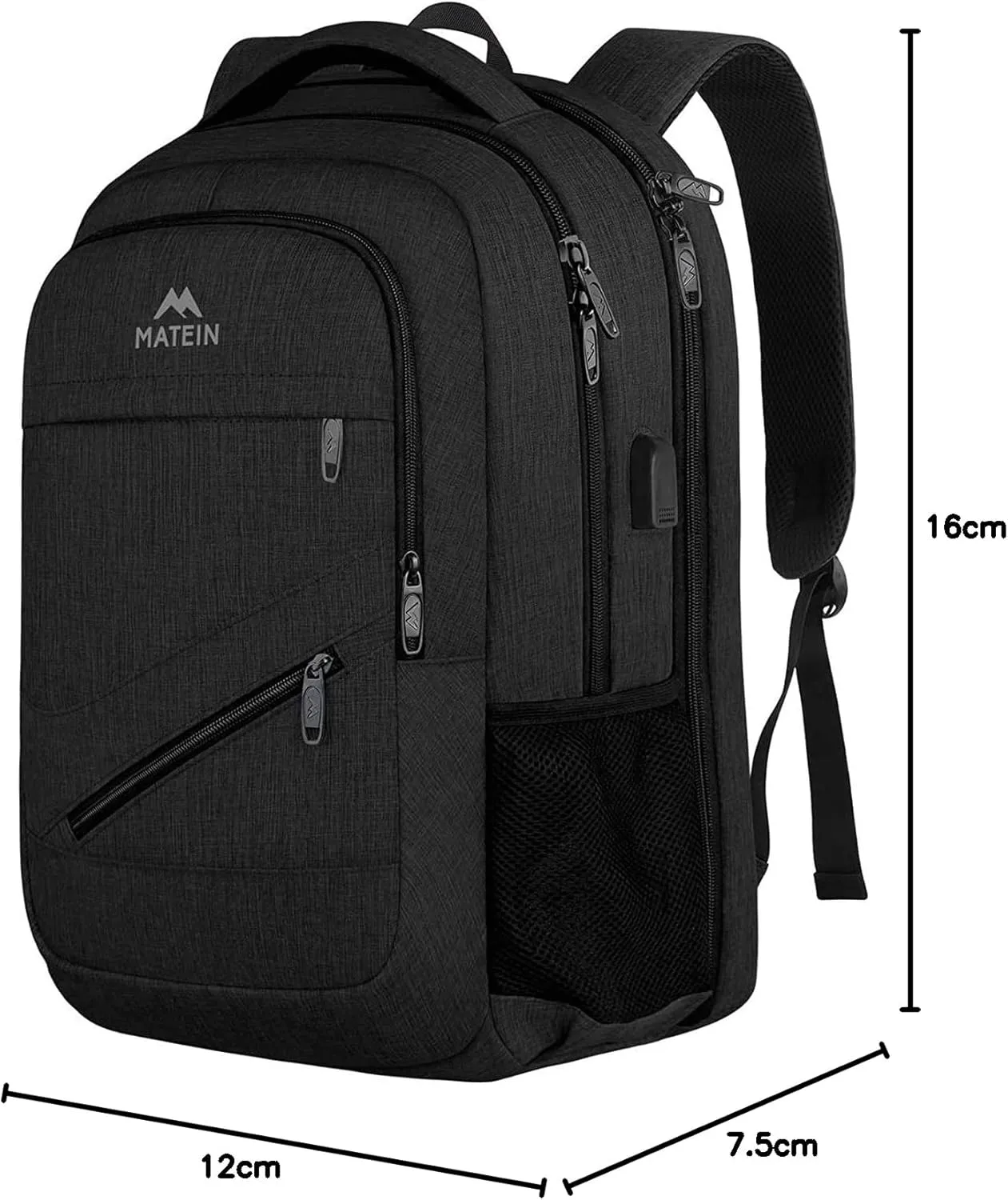 MATEIN 15.6 Inch Backpack for Men Women, Professional Business Laptop Backpack with Multiple Organization Pockets, Water Resistant Casual Daypack for Traveling On Airplane, Black