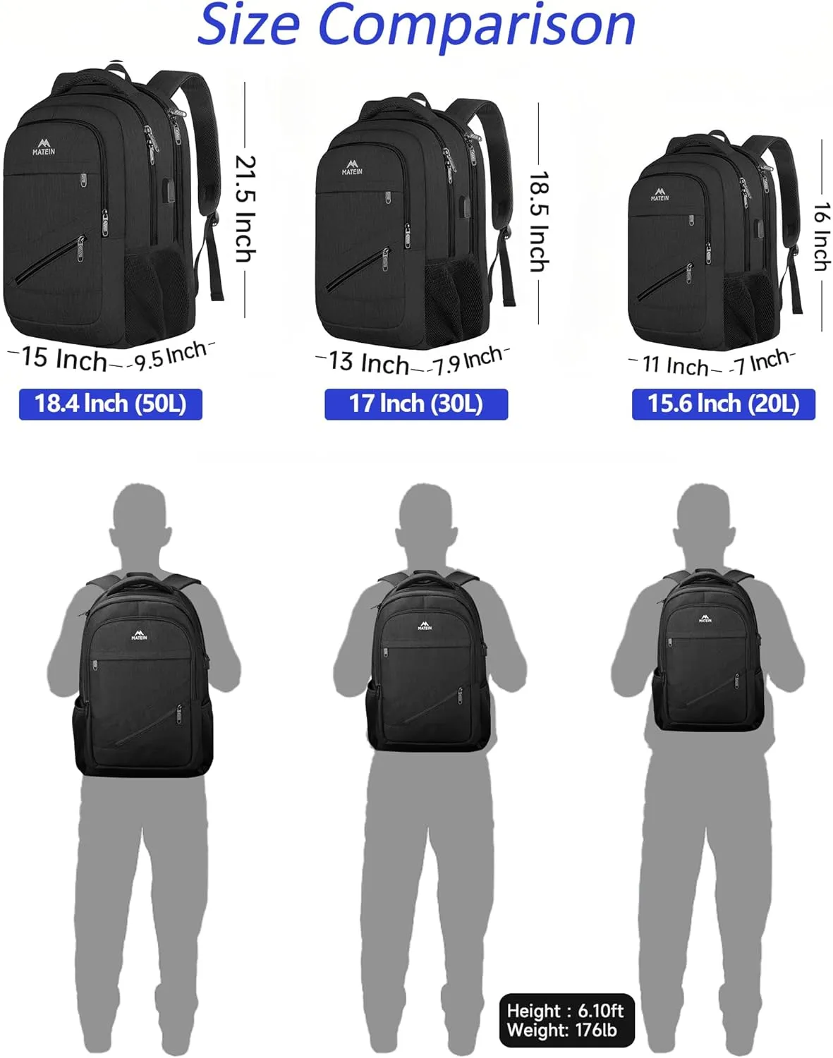 MATEIN 15.6 Inch Backpack for Men Women, Professional Business Laptop Backpack with Multiple Organization Pockets, Water Resistant Casual Daypack for Traveling On Airplane, Black