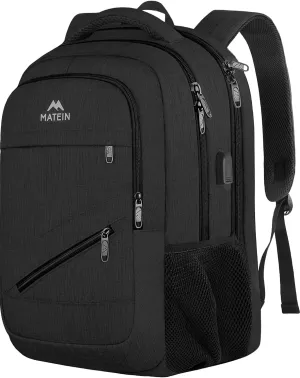 MATEIN 15.6 Inch Backpack for Men Women, Professional Business Laptop Backpack with Multiple Organization Pockets, Water Resistant Casual Daypack for Traveling On Airplane, Black