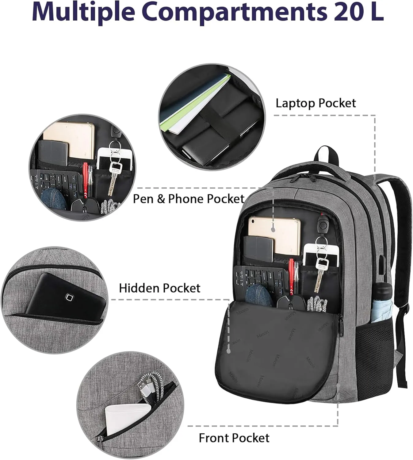 MATEIN Laptop Backpack 15.6 Inch, Personal Item Travel Bag for Women Men Airline Approved, Weekender Bag with TSA Laptop Compartment, Water Resistant Work Commute Backpack, Grey