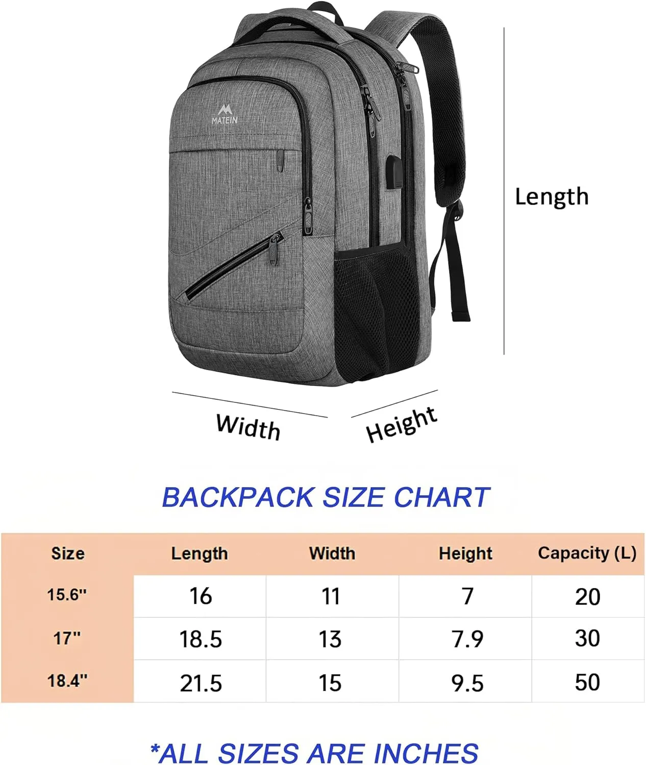 MATEIN Laptop Backpack 15.6 Inch, Personal Item Travel Bag for Women Men Airline Approved, Weekender Bag with TSA Laptop Compartment, Water Resistant Work Commute Backpack, Grey