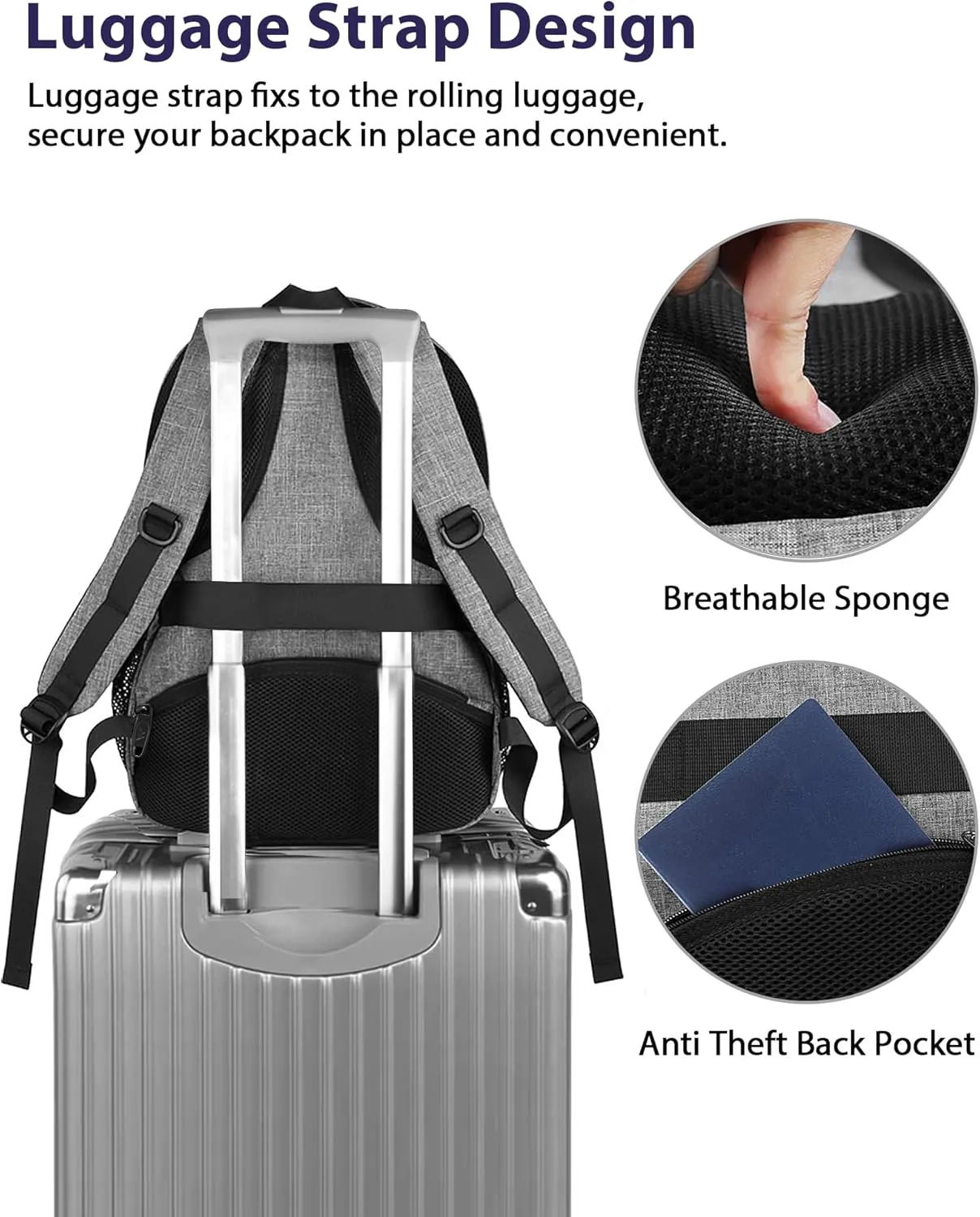 MATEIN Laptop Backpack 15.6 Inch, Personal Item Travel Bag for Women Men Airline Approved, Weekender Bag with TSA Laptop Compartment, Water Resistant Work Commute Backpack, Grey