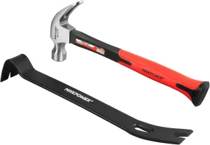 MAXPOWER 20oz Claw Hammer and 15-Inch Flat Pry Bar Set