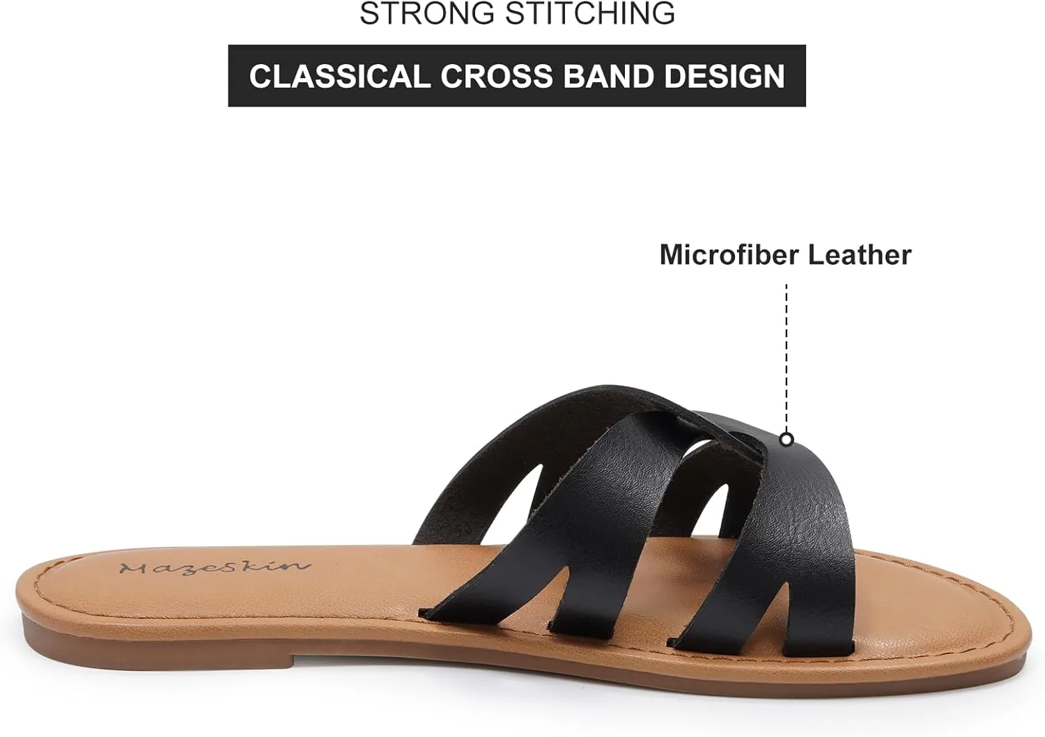 mazeskin Women's Memory Foam Two Braid Band Comfortable Summer Flat Slide Sandals