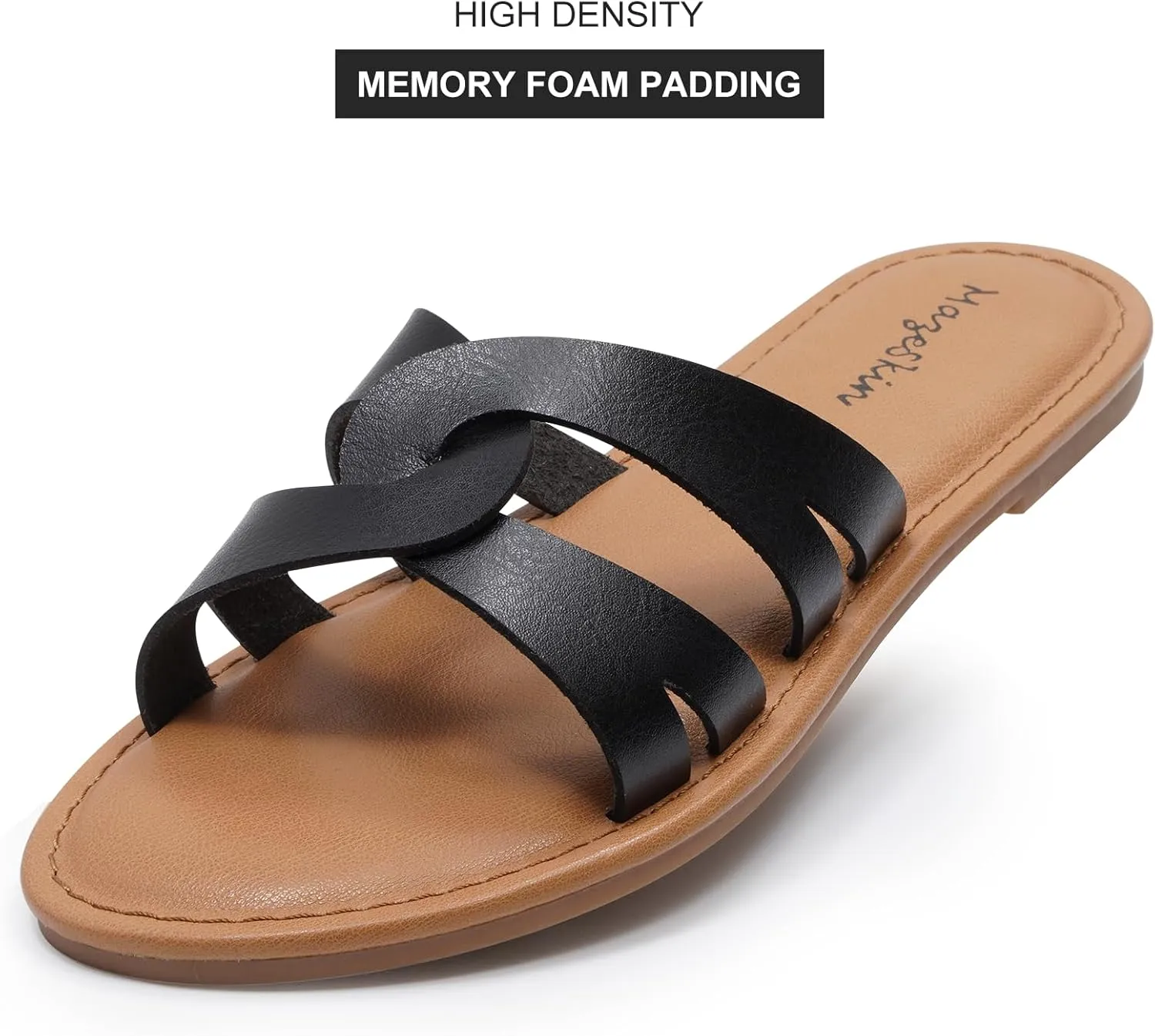 mazeskin Women's Memory Foam Two Braid Band Comfortable Summer Flat Slide Sandals
