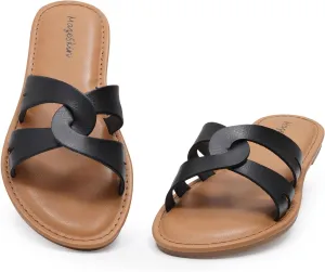 mazeskin Women's Memory Foam Two Braid Band Comfortable Summer Flat Slide Sandals