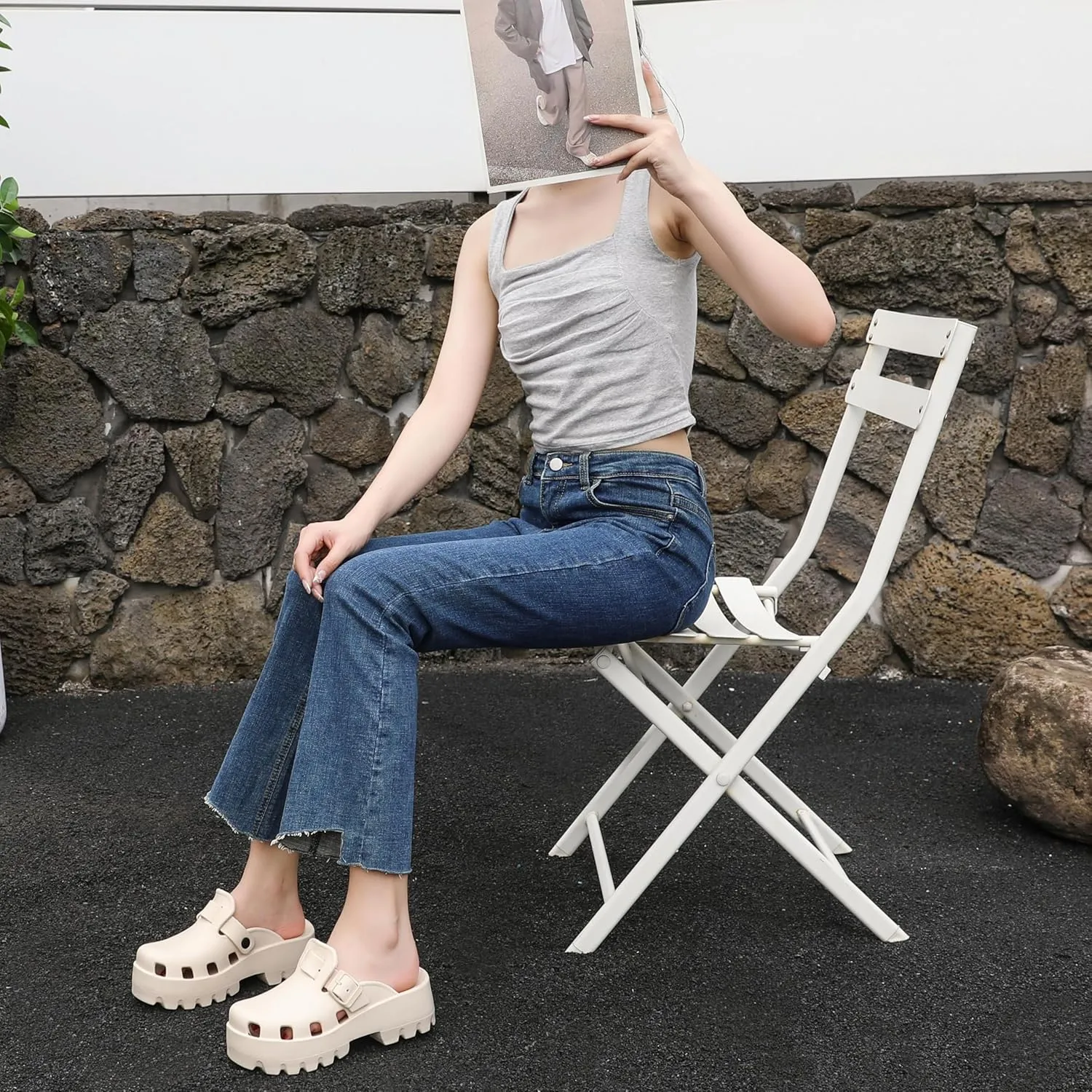 Meetinspace Platform Clogs for Women Stylish Mules Clogs with Thick Sole Quick Drying Comfortable Slip On Sandals with Adjustable Strap