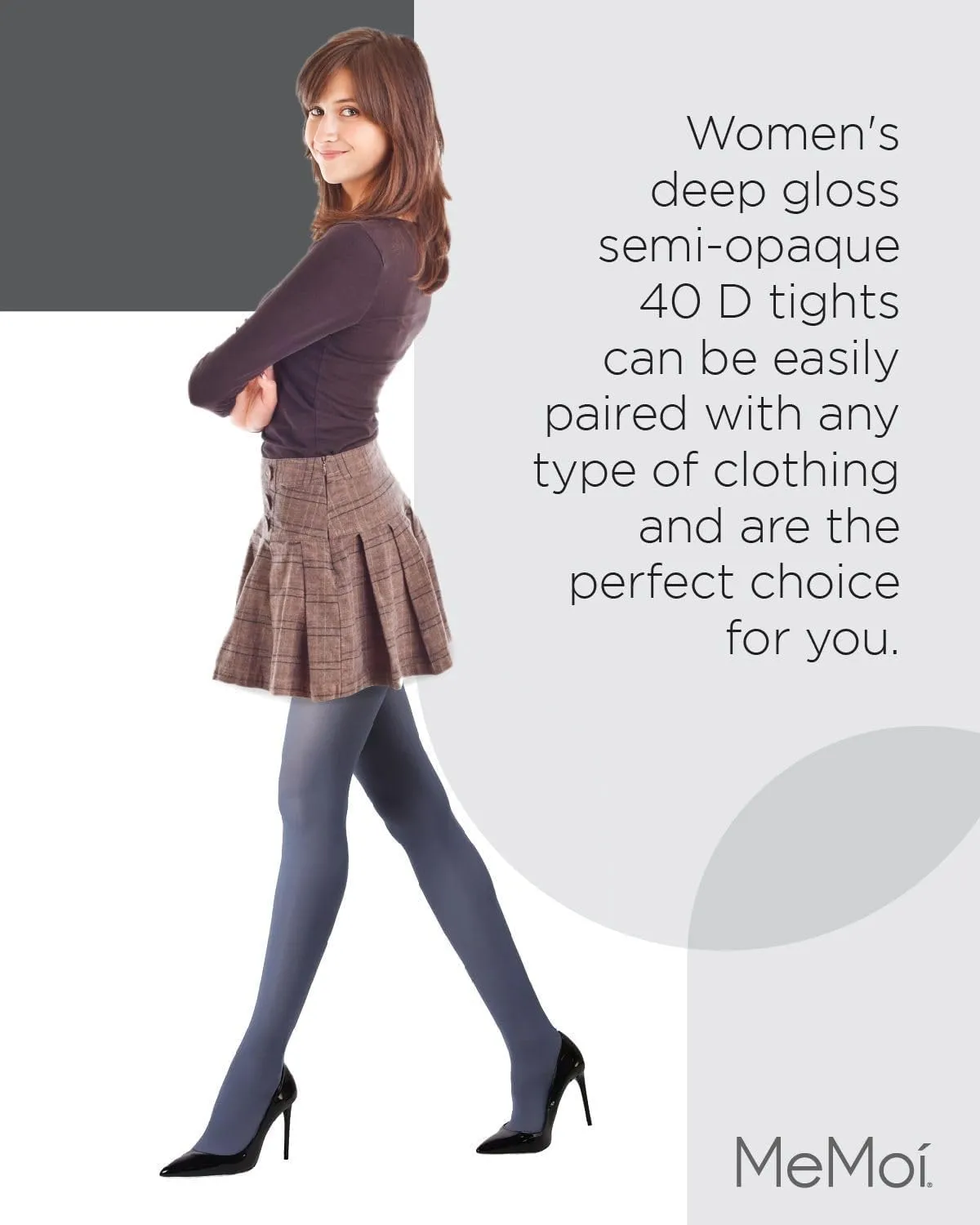 MeMoi Deep Gloss Semi Opaque Tights, Comfortable and Lightweight Control Top Tights, 40 Denier - Sizes S-L