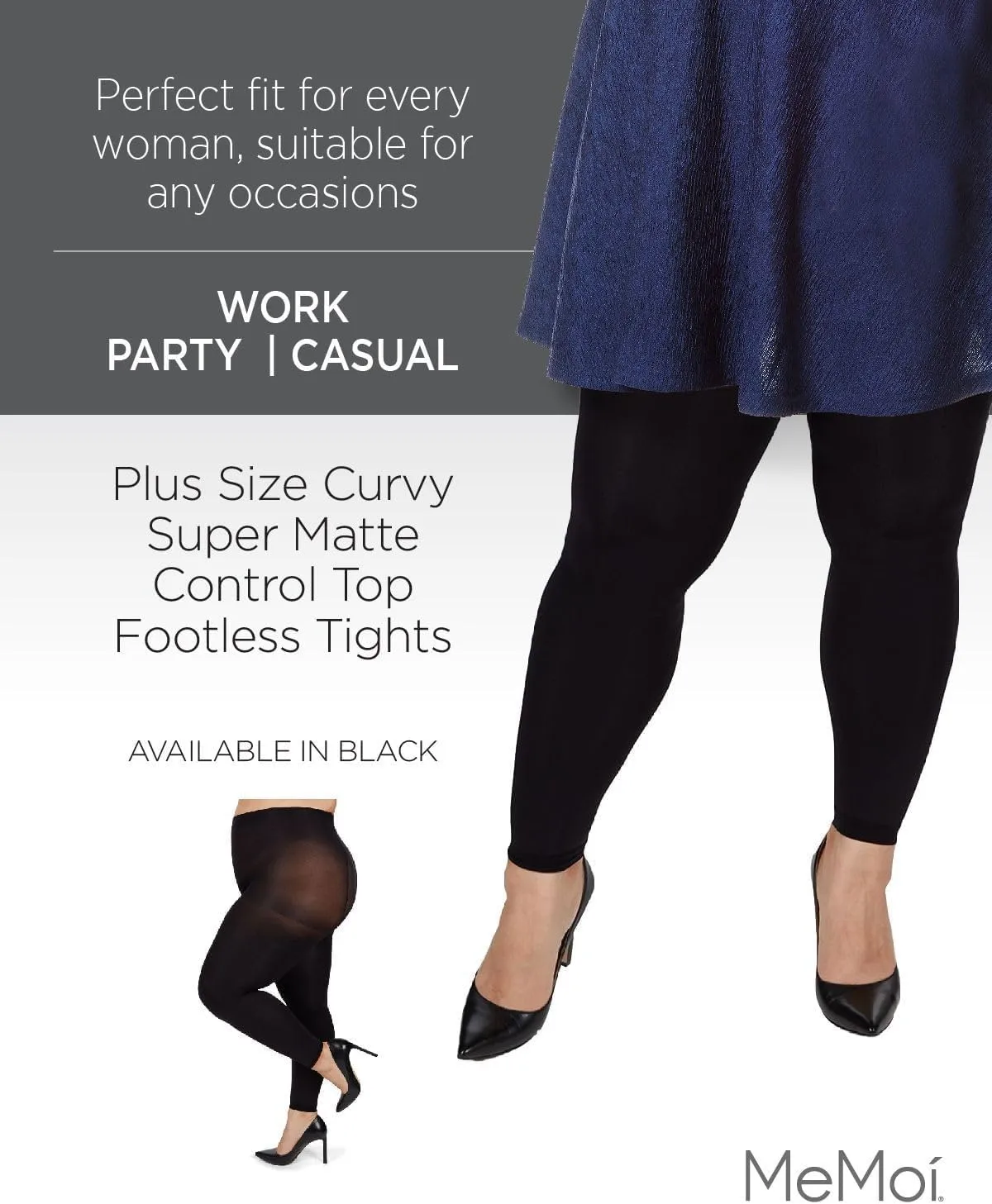 MeMoi Plus Size Curvy Matte Tights for Women, Comfortable and Lightweight Tummy Control Tights - Sizes 1X-7X