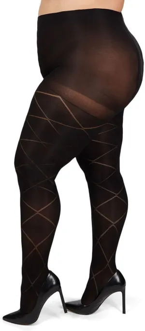 MeMoi Plus Size Diamond Opaque Curvy Tights, Comfortable Control Top Tights for Women - Sizes 1X-7X, Black
