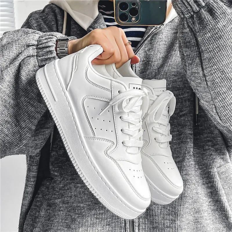 Men Casual Leather Comfortable Flat Slip-on White Shoes