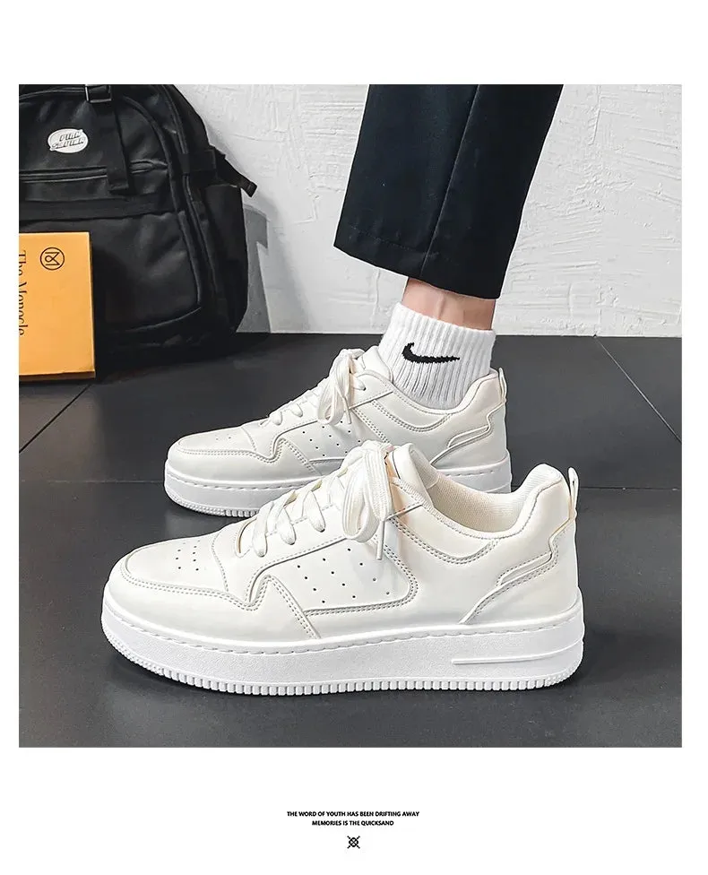 Men Casual Leather Comfortable Flat Slip-on White Shoes