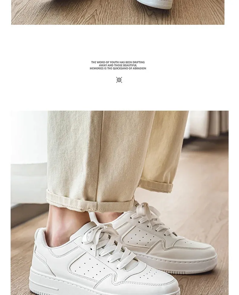 Men Casual Leather Comfortable Flat Slip-on White Shoes
