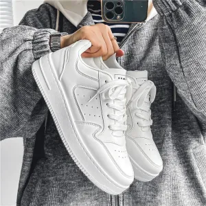 Men Casual Leather Comfortable Flat Slip-on White Shoes