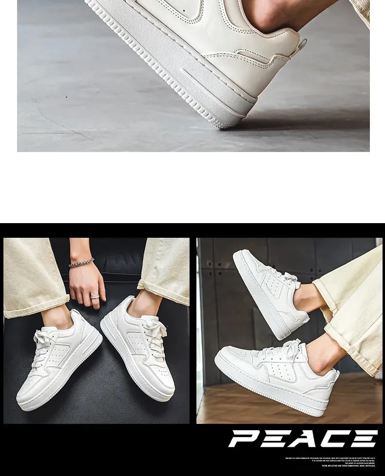 Men Casual Leather Comfortable Flat Slip-on White Shoes