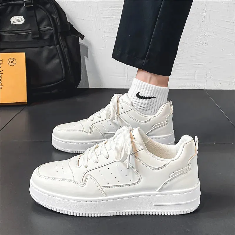 Men Casual Leather Comfortable Flat Slip-on White Shoes