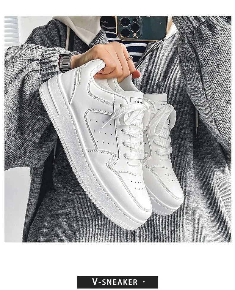 Men Casual Leather Comfortable Flat Slip-on White Shoes