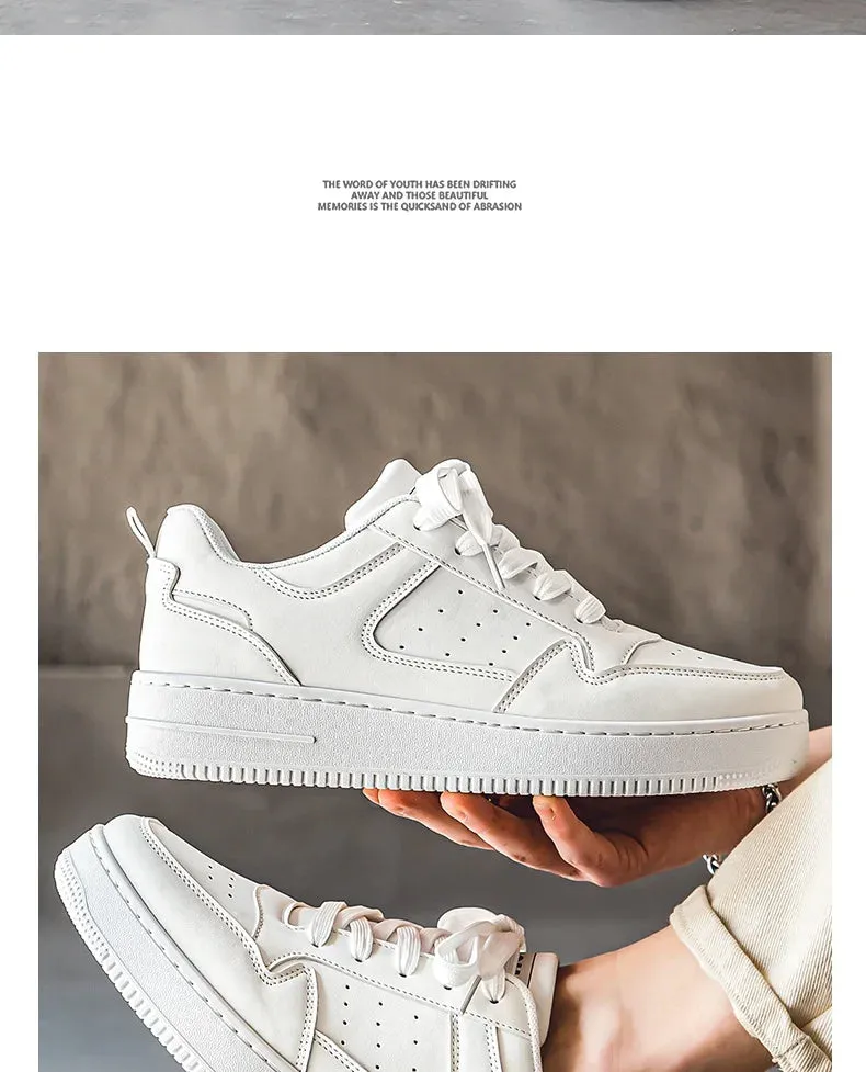 Men Casual Leather Comfortable Flat Slip-on White Shoes