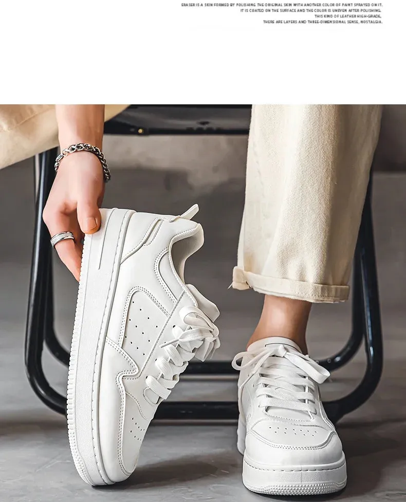 Men Casual Leather Comfortable Flat Slip-on White Shoes
