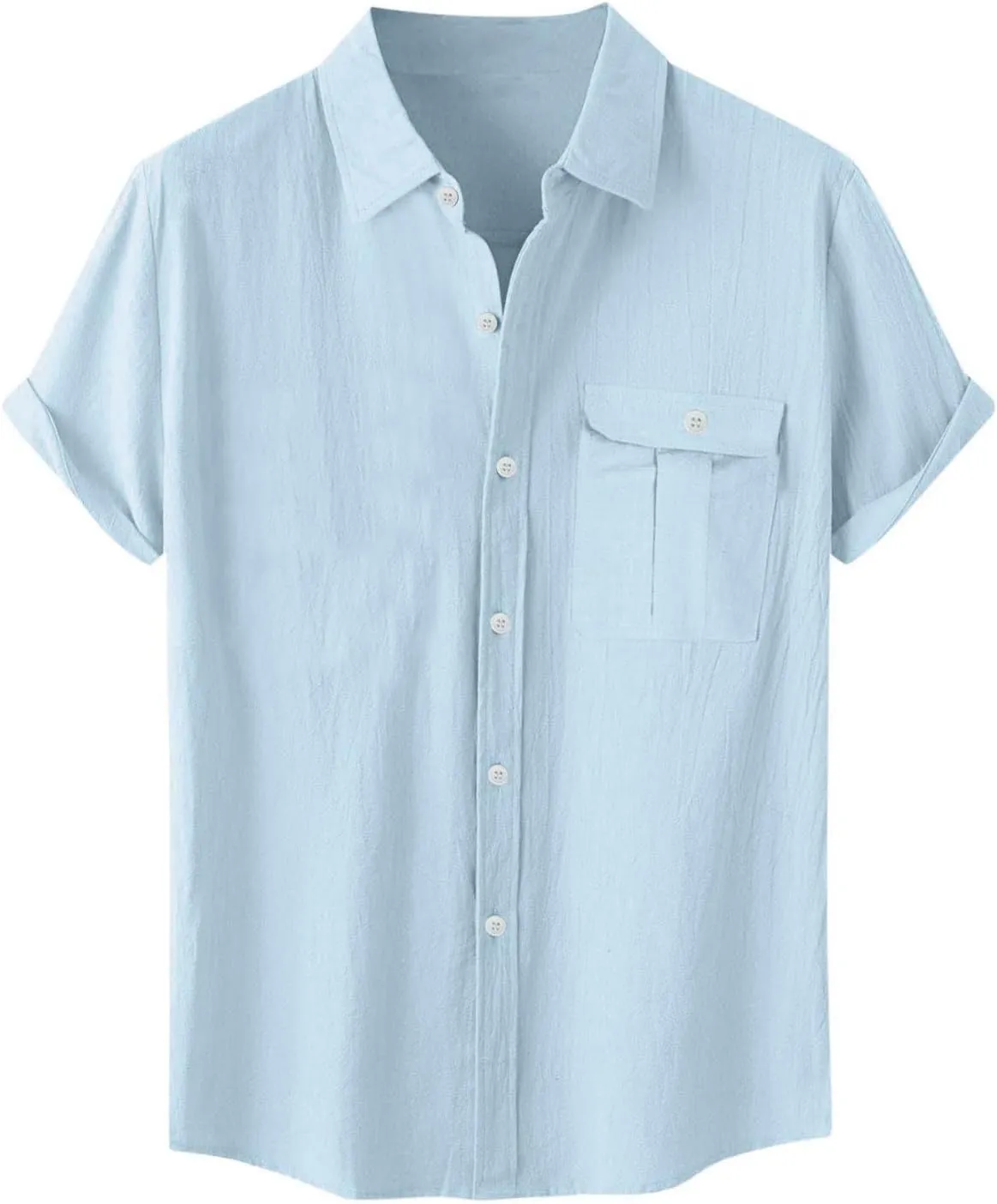 Men Cotton Linen Guayabera Shirts Casual Short Sleeve Button Down Work Shirt Solid Color Business Office Dress Tops