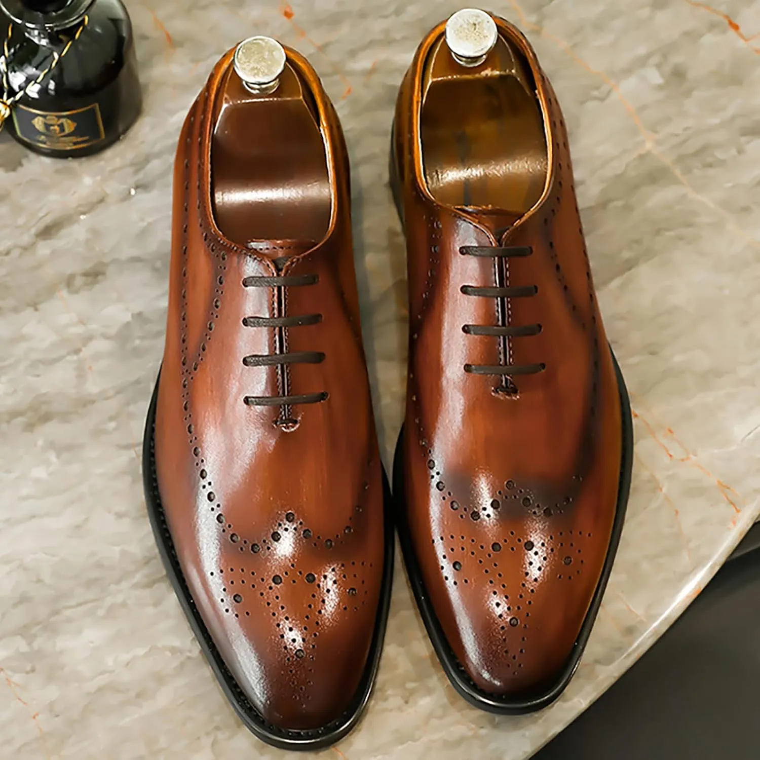 Men Formal Leather Lace Up Derby Lightweight Office Work Business Dress Wedding Brogues Oxford Shoes,Brown-40