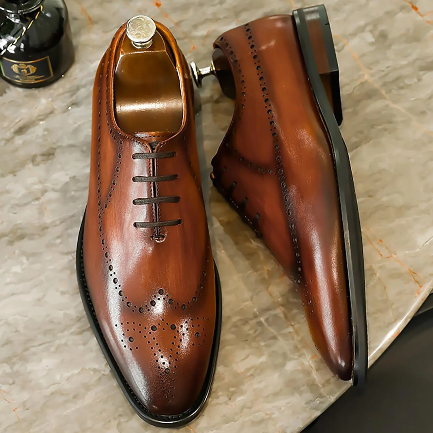 Men Formal Leather Lace Up Derby Lightweight Office Work Business Dress Wedding Brogues Oxford Shoes,Brown-40