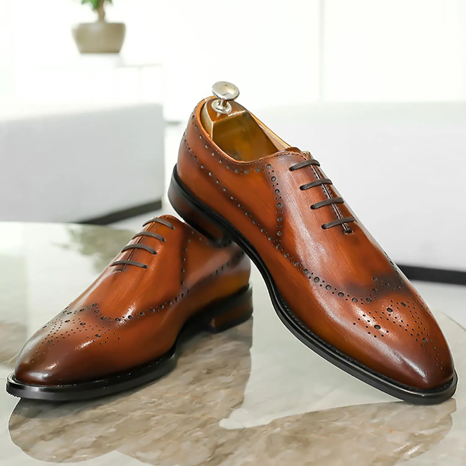 Men Formal Leather Lace Up Derby Lightweight Office Work Business Dress Wedding Brogues Oxford Shoes,Brown-40