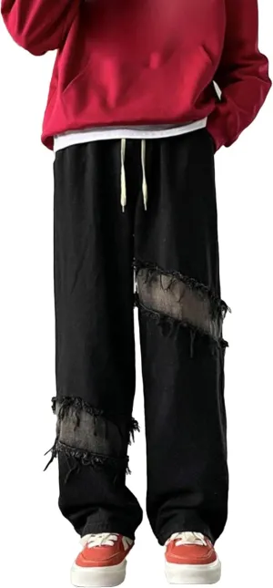 Men Vintage Baggy Jeans with Multiple Pockets Casual Hip Hop Straight Leg Jeans Fashion Cargo Distressed Loose Jean
