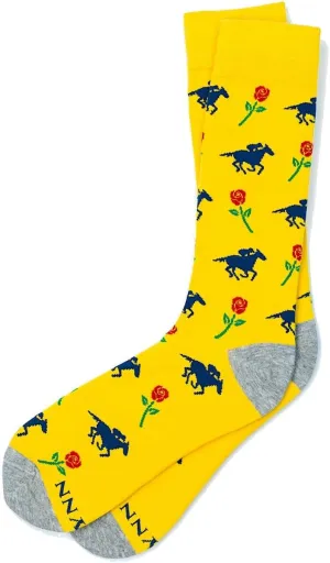 Men's Alynn Yellow Hipster Victory Rose Horse Derby Day Racing Novelty Crew Dress Socks